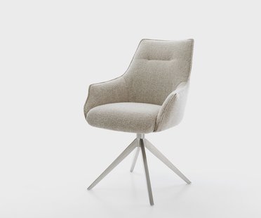 DELIFE Draaistoel Alja-Flex met armleuning geweven stof beige kruisframe breed roestvrij staal 360° draaibaar rocker-functie pocketveer kern