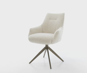 DELIFE Draaistoel Alja-Flex met armleuning teddy beige kruisframe breed afwerking met titanium 360° draaibaar rocker-functie pocketveer kern