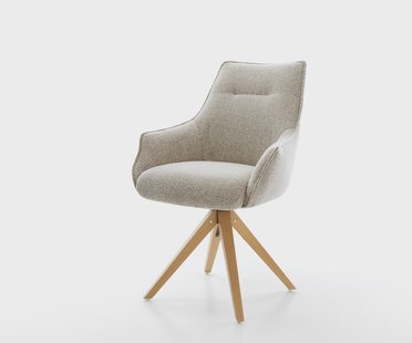 DELIFE Draaistoel Alja-Flex met armleuning geweven stof beige houten frame hoekig natuur 180° draaibaar pocketveer kern