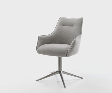 DELIFE Draaistoel Alja-Flex met armleuning zachte stof met structuur grijs kruispoot grafiet 360° draaibaar rocker-functie pocketveer kern