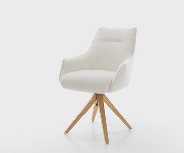 DELIFE Draaistoel Alja-Flex met armleuning bouclé zacht beige houten frame hoekig natuur 180° draaibaar pocketveer kern