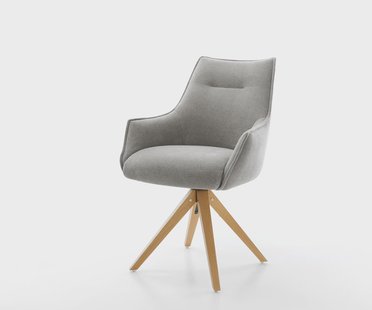 DELIFE Draaistoel Alja-Flex met armleuning zachte stof met structuur grijs houten frame hoekig natuur 180° draaibaar pocketveer kern