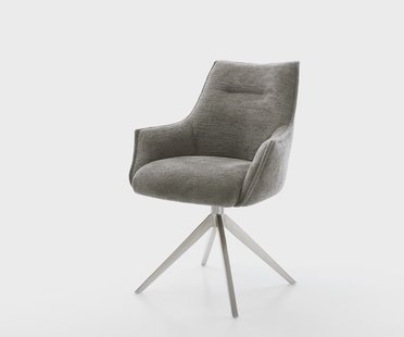 DELIFE Draaistoel Alja-Flex met armleuning bouclé zacht mud kruisframe breed roestvrij staal 360° draaibaar rocker-functie pocketveer kern