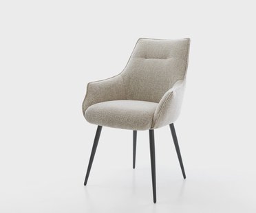 DELIFE Eetkamerstoel Alja-Flex met armleuning geweven stof beige 4-poot conisch zwart pocketveer kern