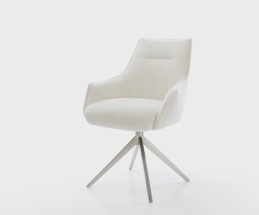 DELIFE Draaistoel Alja-Flex met armleuning bouclé zacht beige kruisframe breed roestvrij staal 360° draaibaar rocker-functie pocketveer kern