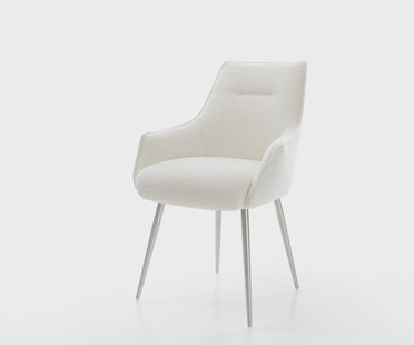 DELIFE Eetkamerstoel Alja-Flex met armleuning bouclé zacht beige 4-poot conisch roestvrij staal pocketveer kern