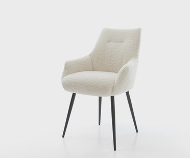 DELIFE Eetkamerstoel Alja-Flex met armleuning teddy beige 4-poot conisch zwart pocketveer kern