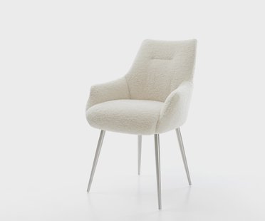 DELIFE Eetkamerstoel Alja-Flex met armleuning teddy beige 4-poot conisch roestvrij staal pocketveer kern