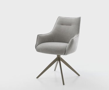 DELIFE Draaistoel Alja-Flex met armleuning zachte stof met structuur grijs kruisframe breed afwerking met titanium 360° draaibaar rocker-functie pocketveer kern