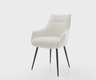 DELIFE Eetkamerstoel Alja-Flex met armleuning bouclé zacht beige 4-poot conisch zwart pocketveer kern