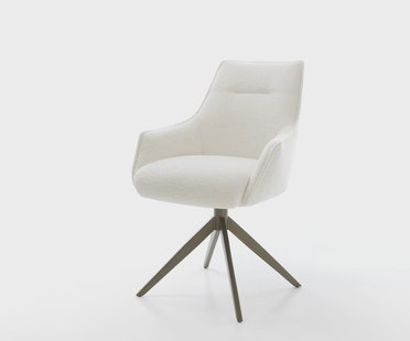 DELIFE Draaistoel Alja-Flex met armleuning bouclé zacht beige kruisframe breed afwerking met titanium 360° draaibaar rocker-functie pocketveer kern