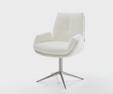 DELIFE Draaistoel Clea-Flex bouclé zacht beige kruispoot roestvrij staal 360° draaibaar rocker-functie pocketveer kern