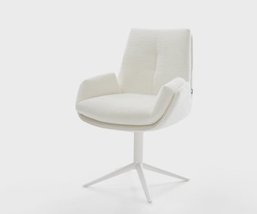 DELIFE Draaistoel Clea-Flex bouclé zacht beige kruispoot wit 360° draaibaar rocker-functie pocketveer kern