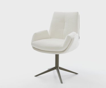 DELIFE Draaistoel Clea-Flex bouclé zacht beige kruispoot afwerking met titanium 360° draaibaar rocker-functie pocketveer kern