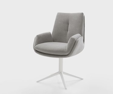 DELIFE Draaistoel Clea-Flex zachte stof met structuur grijs kruispoot wit 360° draaibaar rocker-functie pocketveer kern