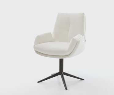 DELIFE Draaistoel Clea-Flex bouclé zacht beige kruispoot zwart 360° draaibaar rocker-functie pocketveer kern