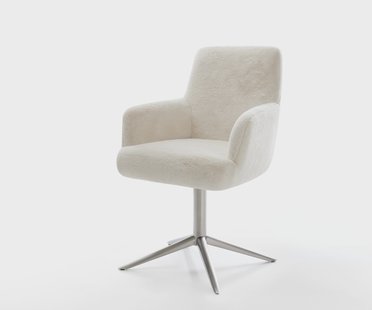 DELIFE Draaistoel Heira-Flex met armleuning pluchen crème-wit kruispoot roestvrij staal 360° draaibaar rocker-functie pocketveer kern