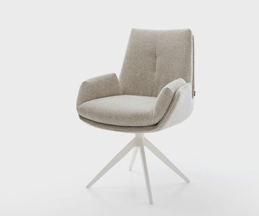 DELIFE Draaistoel Clea-Flex geweven stof beige kruisframe breed wit 360° draaibaar rocker-functie pocketveer kern