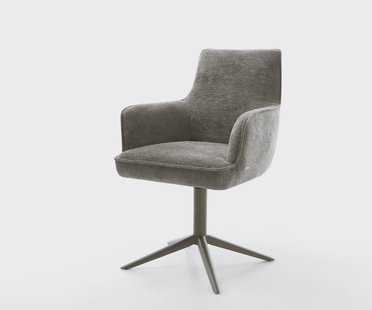 DELIFE Draaistoel Heira-Flex met armleuning bouclé zacht mud kruispoot afwerking met titanium 360° draaibaar rocker-functie pocketveer kern