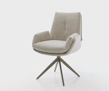 DELIFE Draaistoel Clea-Flex geweven stof beige kruisframe breed afwerking met titanium 360° draaibaar rocker-functie pocketveer kern