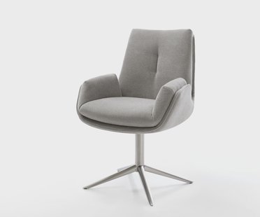 DELIFE Draaistoel Clea-Flex zachte stof met structuur grijs kruispoot roestvrij staal 360° draaibaar rocker-functie pocketveer kern