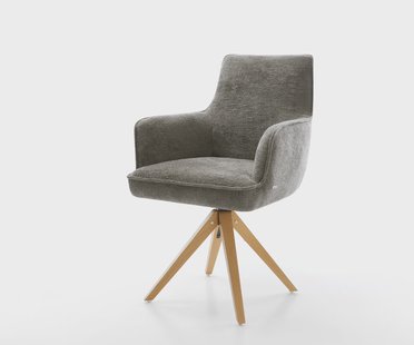 DELIFE Draaistoel Heira-Flex met armleuning bouclé zacht mud houten frame hoekig natuur 180° draaibaar pocketveer kern