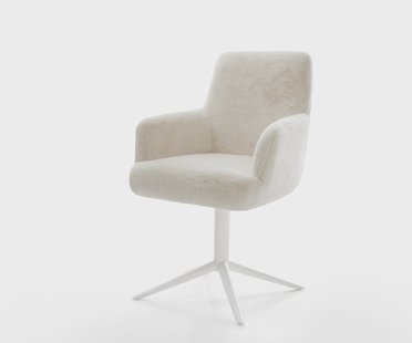 DELIFE Draaistoel Heira-Flex met armleuning pluchen crème-wit kruispoot wit 360° draaibaar rocker-functie pocketveer kern