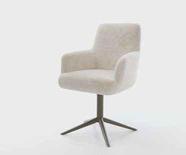 DELIFE Draaistoel Heira-Flex met armleuning pluchen crème-wit kruispoot afwerking met titanium 360° draaibaar rocker-functie pocketveer kern