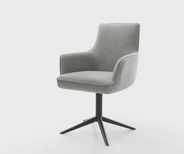 DELIFE Draaistoel Heira-Flex met armleuning zachte stof met structuur grijs kruispoot zwart 360° draaibaar rocker-functie pocketveer kern