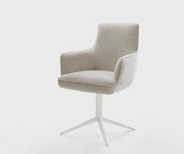 DELIFE Draaistoel Heira-Flex met armleuning geweven stof beige kruispoot wit 360° draaibaar rocker-functie pocketveer kern