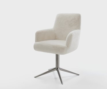 DELIFE Draaistoel Heira-Flex met armleuning pluchen crème-wit kruispoot grafiet 360° draaibaar rocker-functie pocketveer kern