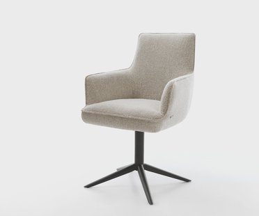 DELIFE Draaistoel Heira-Flex met armleuning geweven stof beige kruispoot zwart 360° draaibaar rocker-functie pocketveer kern
