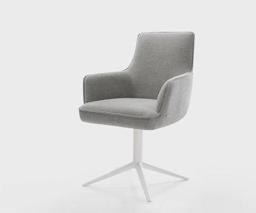 DELIFE Draaistoel Heira-Flex met armleuning zachte stof met structuur grijs kruispoot wit 360° draaibaar rocker-functie pocketveer kern