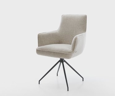 DELIFE Eetkamerstoel Heira-Flex met armleuning geweven stof beige kruisframe conisch zwart pocketveer kern