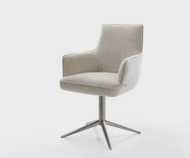DELIFE Draaistoel Heira-Flex met armleuning geweven stof beige kruispoot grafiet 360° draaibaar rocker-functie pocketveer kern