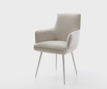 DELIFE Eetkamerstoel Heira-Flex met armleuning geweven stof beige 4-poot conisch roestvrij staal pocketveer kern