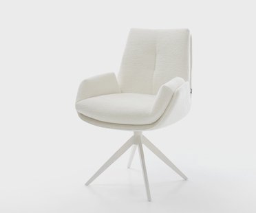 DELIFE Draaistoel Clea-Flex bouclé zacht beige kruisframe breed wit 360° draaibaar rocker-functie pocketveer kern