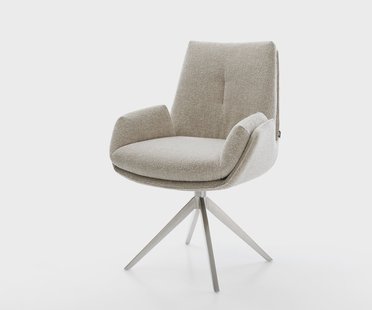 DELIFE Draaistoel Clea-Flex geweven stof beige kruisframe breed roestvrij staal 360° draaibaar rocker-functie pocketveer kern
