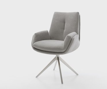 DELIFE Draaistoel Clea-Flex zachte stof met structuur grijs kruisframe breed roestvrij staal 360° draaibaar rocker-functie pocketveer kern