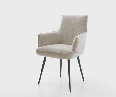 DELIFE Eetkamerstoel Heira-Flex met armleuning geweven stof beige 4-poot conisch zwart pocketveer kern