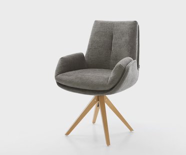 DELIFE Draaistoel Clea-Flex bouclé zacht mud houten frame hoekig natuur 180° draaibaar pocketveer kern