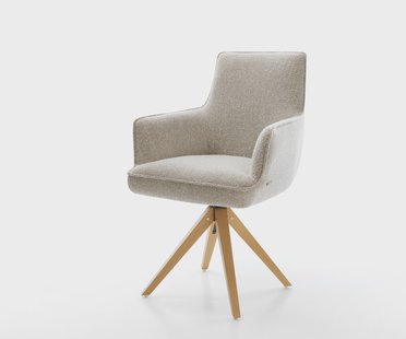 DELIFE Draaistoel Heira-Flex met armleuning geweven stof beige houten frame hoekig natuur 180° draaibaar pocketveer kern