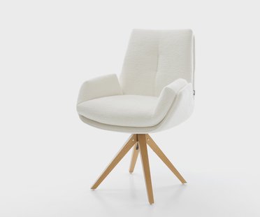 DELIFE Draaistoel Clea-Flex bouclé zacht beige houten frame hoekig natuur 180° draaibaar pocketveer kern