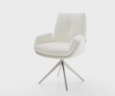 DELIFE Draaistoel Clea-Flex bouclé zacht beige kruisframe breed roestvrij staal 360° draaibaar rocker-functie pocketveer kern