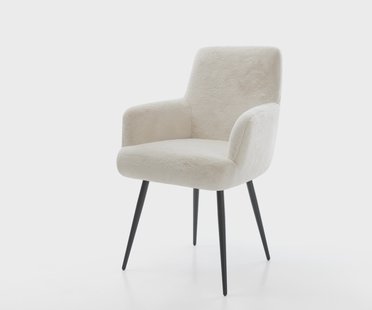 DELIFE Eetkamerstoel Heira-Flex met armleuning pluchen crème-wit 4-poot conisch zwart pocketveer kern