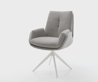 DELIFE Draaistoel Clea-Flex zachte stof met structuur grijs kruisframe breed wit 360° draaibaar rocker-functie pocketveer kern