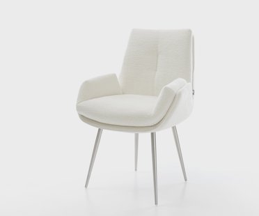 DELIFE Eetkamerstoel Clea-Flex bouclé zacht beige 4-poot conisch roestvrij staal pocketveer kern