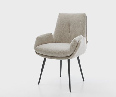 DELIFE Eetkamerstoel Clea-Flex geweven stof beige 4-poot conisch zwart pocketveer kern