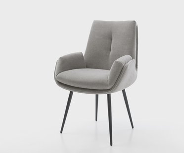 DELIFE Eetkamerstoel Clea-Flex zachte stof met structuur grijs 4-poot conisch zwart pocketveer kern