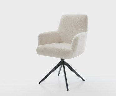 DELIFE Draaistoel Heira-Flex met armleuning pluchen crème-wit kruisframe breed zwart 360° draaibaar rocker-functie pocketveer kern